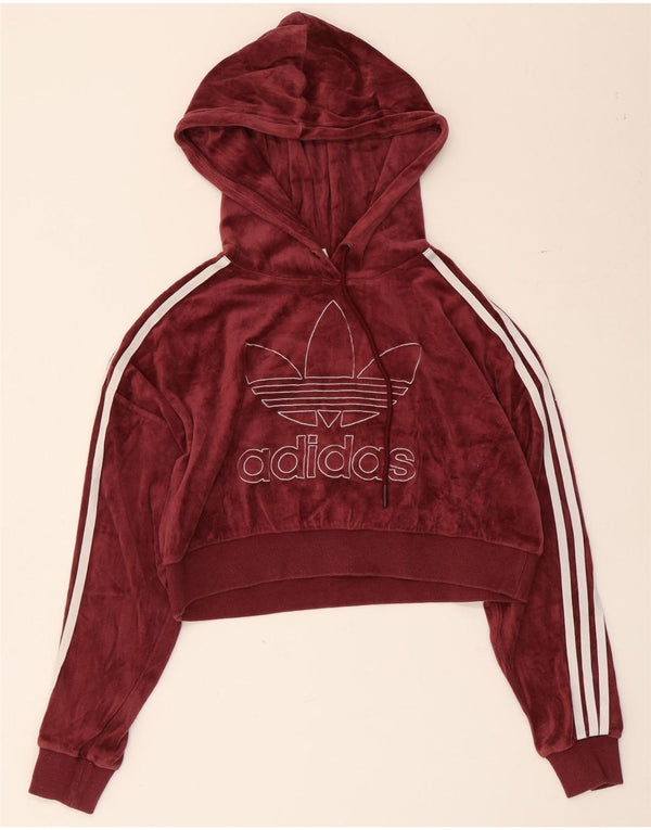 Damska bluza z kapturem Adidas Oversized Graphic Crop UK 4 XS Burgundowa bawełna