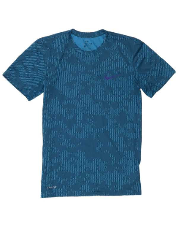 Męski T-shirt Nike Dri Fit, mały, niebieski kamuflaż, poliester