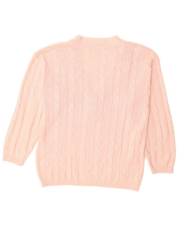 Sweter damski w stylu vintage z dekoltem w kształcie litery V, UK 16, duży, różowy, bawełniany