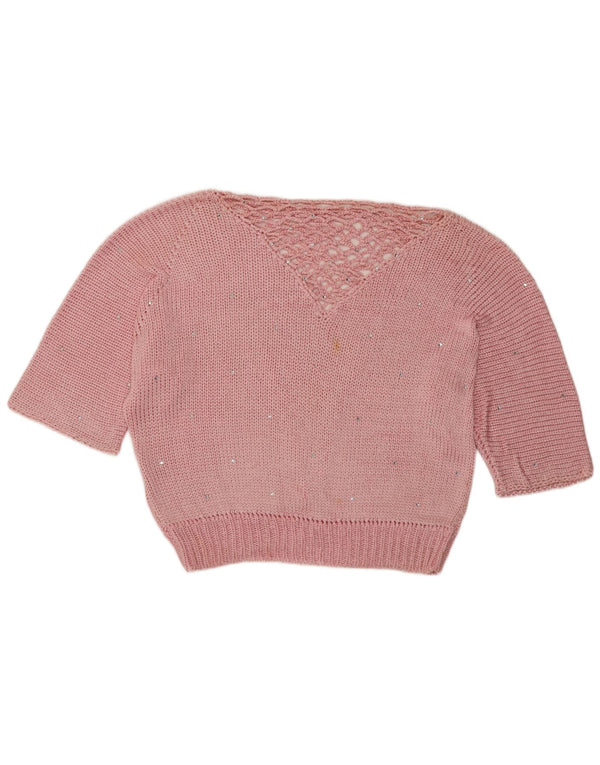 Sweter damski w stylu vintage, z dekoltem w łódkę, UK 14, średni, różowy, w kropki