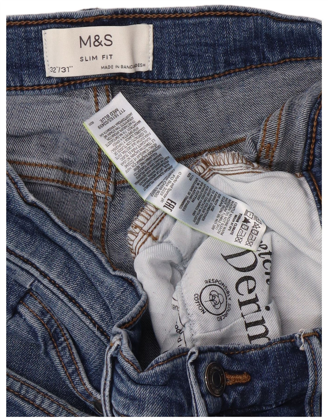 MARKS & SPENCER Męskie jeansy slim W32 L29 Niebieskie, bawełniane, klasyczne