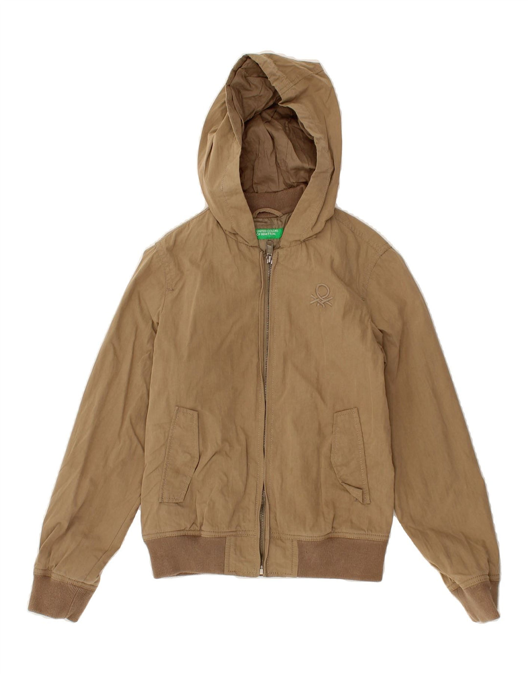 BENETTON Boys Hooded Bomber Jacket 8-9 Years Large Brown Cotton Vintage Benetton and Second-Hand Benetton from Messina Hembry 