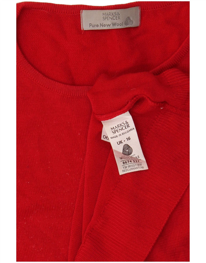 Marks & Spencer Damski sweter z dekoltem w łódkę, UK 16, duży, czerwony, wełniany