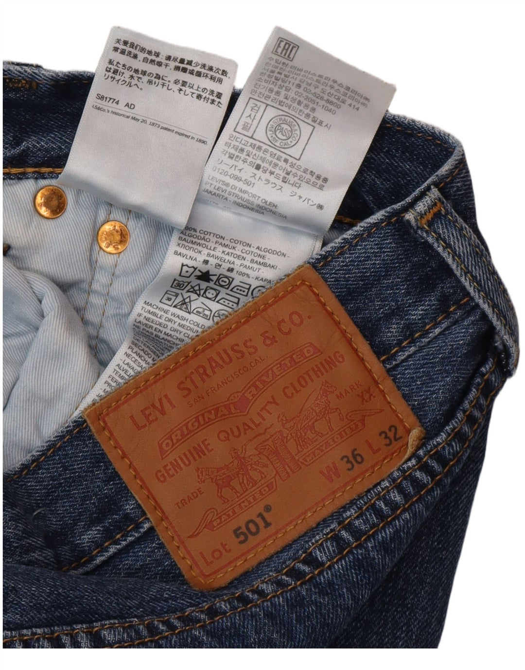 Męskie dżinsy Levi's 501 Straight W36 L32 Niebieskie bawełniane