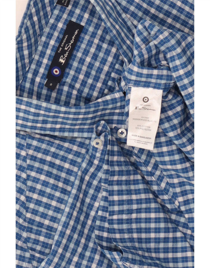 Męska koszula z krótkim rękawem Ben Sherman, bawełniana w średnią niebieską kratkę