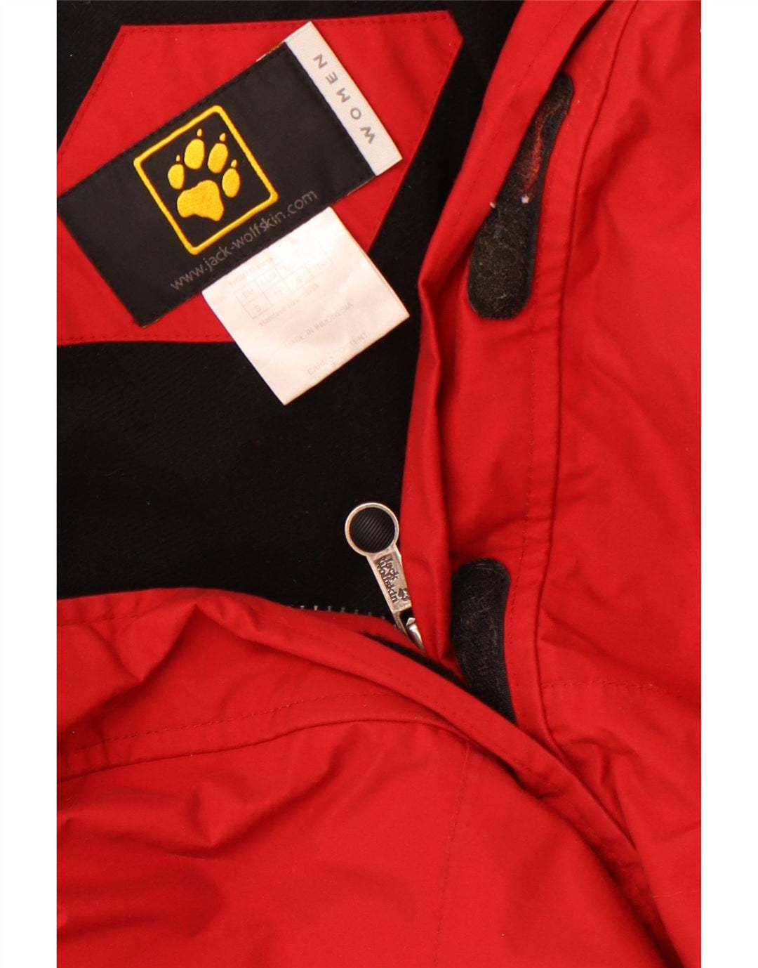 Damska kurtka wiatrówka z kapturem Jack Wolfskin UK 10 Small Red Colorblock
