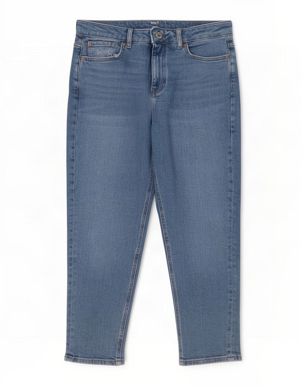 Marks & Spencer Damskie jeansy Mom Cropped UK 14 Large W32 L24 Niebieskie bawełniane