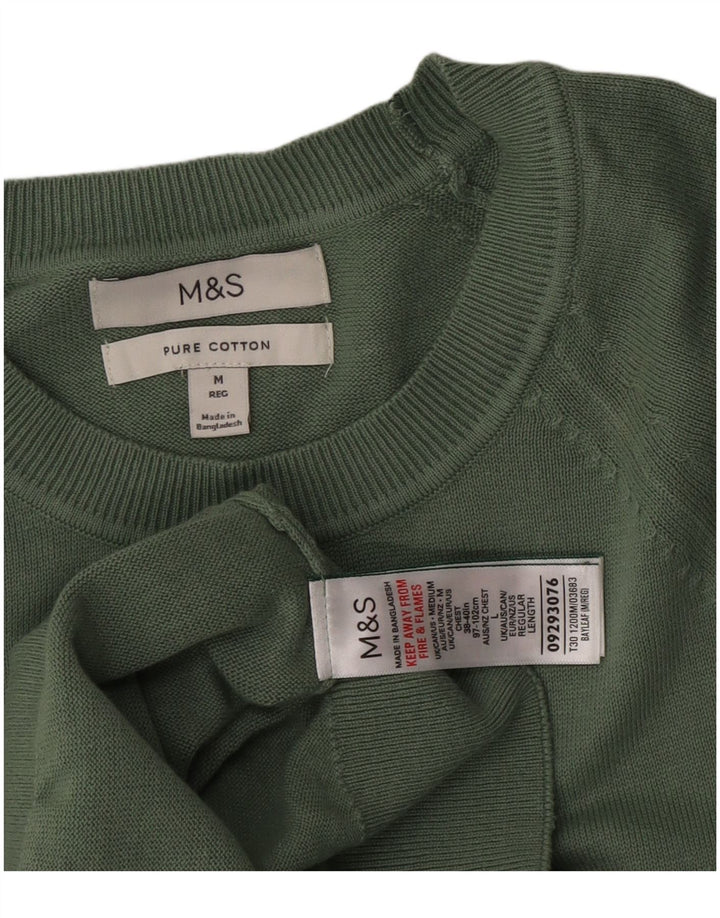 Marks & Spencer Męski sweter z okrągłym dekoltem, średniozielony, bawełniany