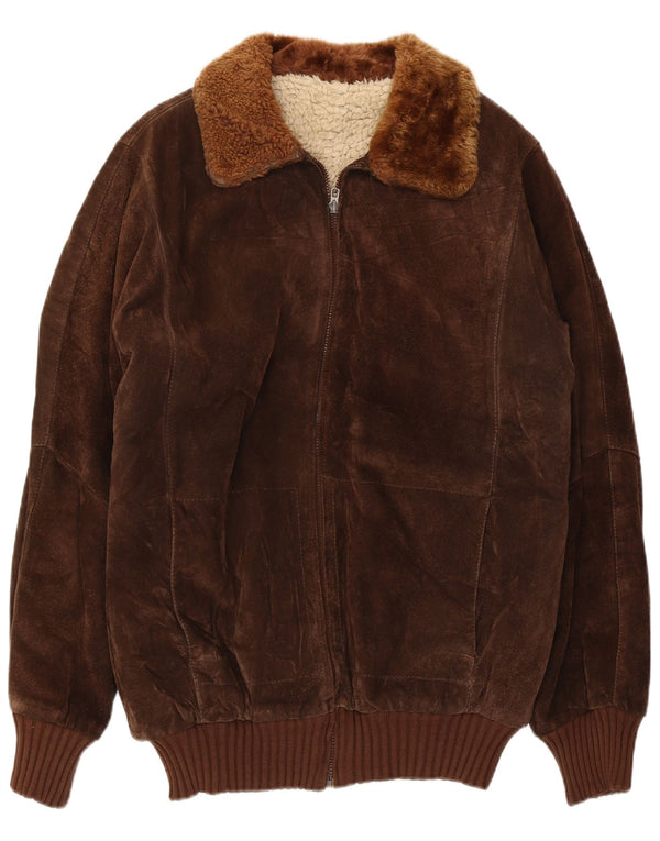 Vintage męska kurtka bomber Sherpa Suede UK 36 Small Brown