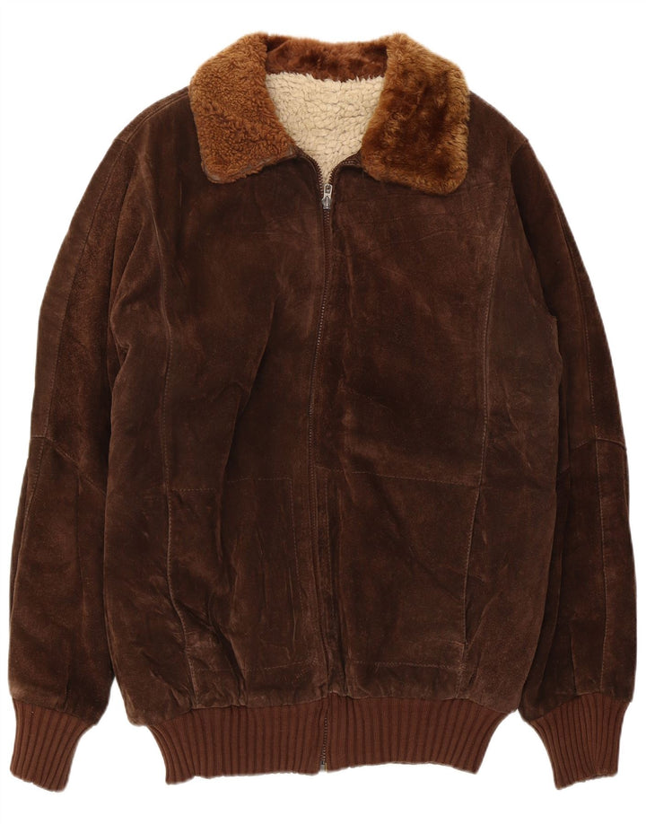 Vintage męska kurtka bomber Sherpa Suede UK 36 Small Brown