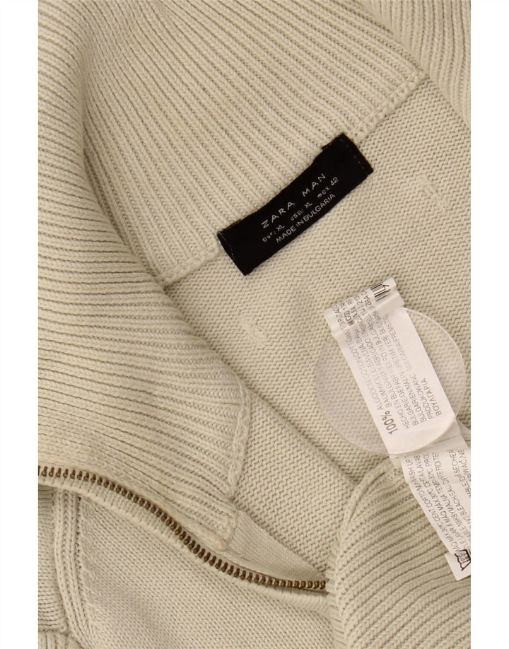 Męski sweter rozpinany Zara XL w kolorze złamanej bieli, bawełniany