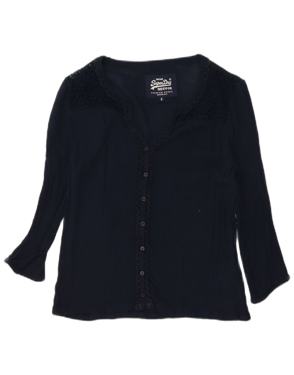 Damska bluzka koszulowa z rękawem 3/4 Superdry UK 6 XS Granatowa, bawełniana w kwiaty