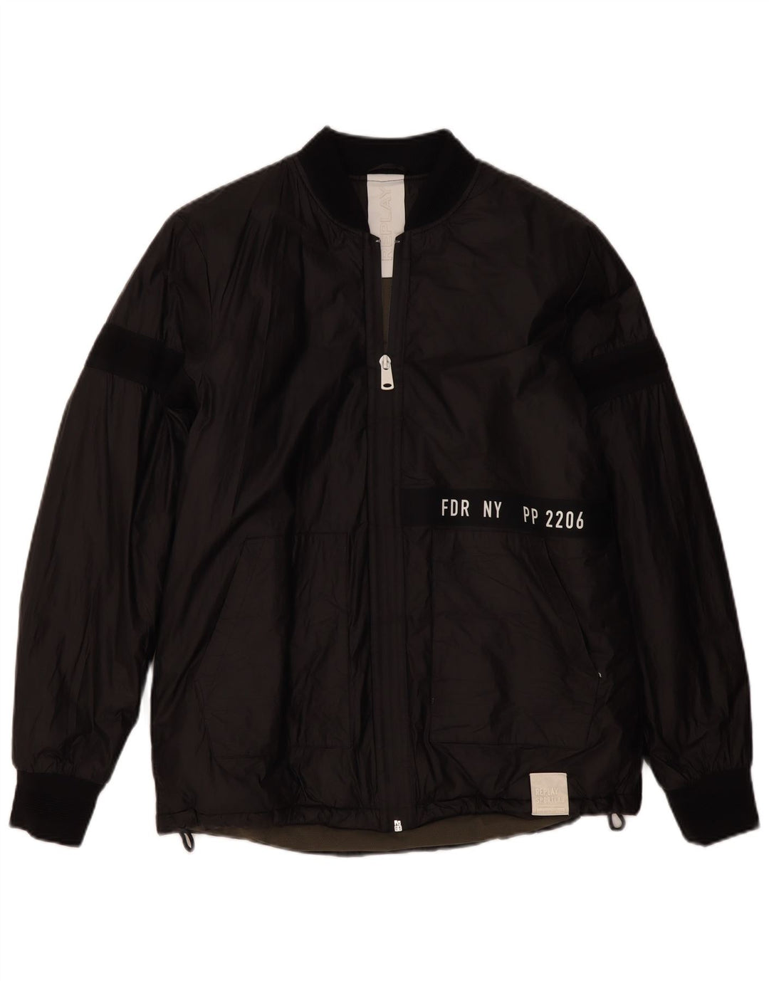 Męska kurtka wiatrówka Replay z grafiką UK 42 XL, czarny polietylen