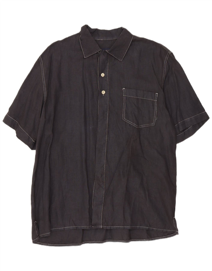 Koszula męska z krótkim rękawem Cerruti, duża, granatowa, len