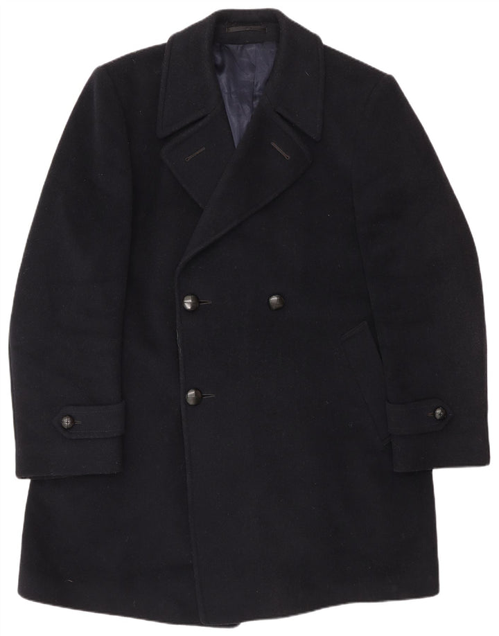 Vintage męski płaszcz dwurzędowy UK 40 duży granatowy