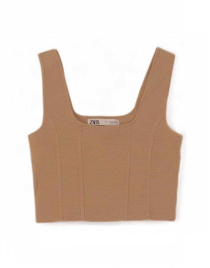 Damski krótki top bez rękawów Zara UK 8, mały, beżowy nylon
