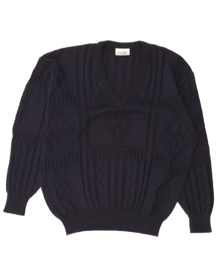 Sweter męski Alpenland z dekoltem w szpic, EU 50, średni granatowy Argyle/Diament