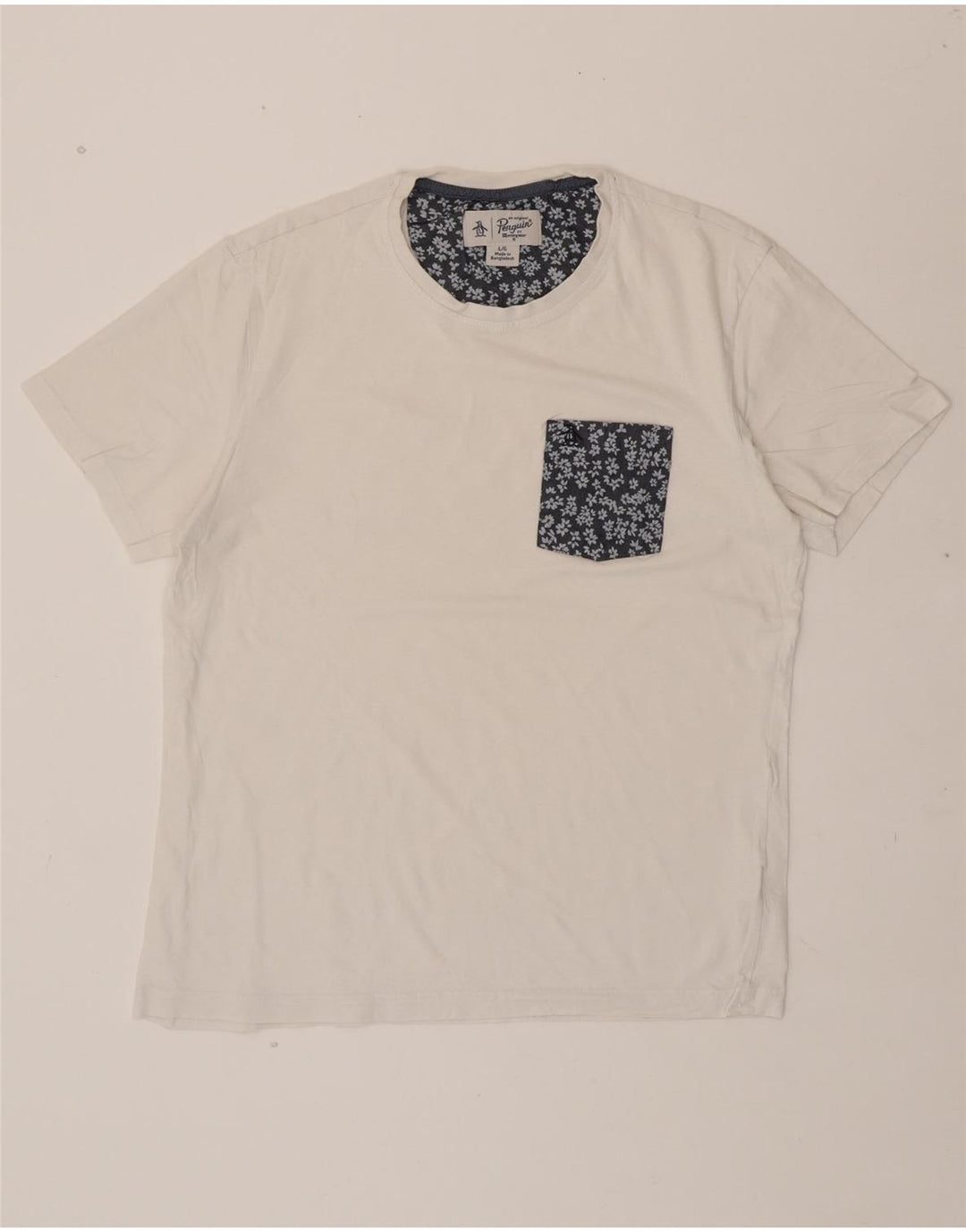 PENGUIN Mens T-Shirt Top Large White Floral Cotton Vintage Penguin and Second-Hand Penguin from Messina Hembry 