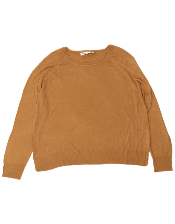 Damski sweter oversize z dekoltem w łódkę Zara UK 16, duży, brązowy, wiskoza