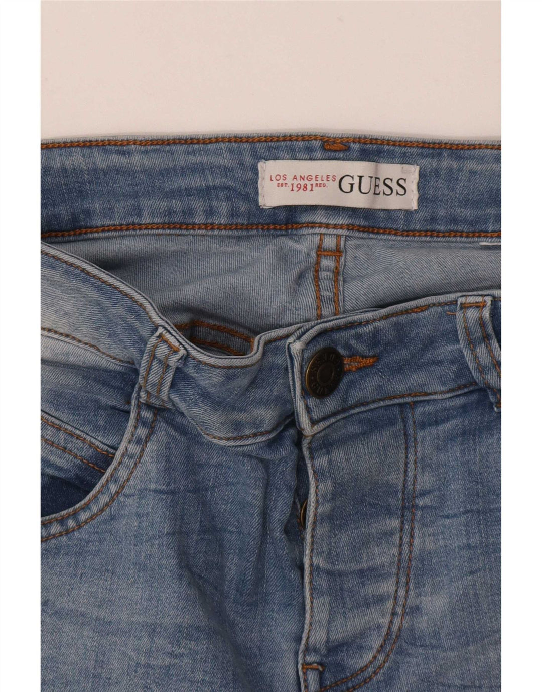 Krótkie jeansy damskie Guess W30 L26 niebieskie