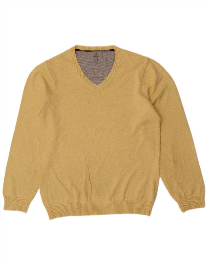 Marks & Spencer Męski sweter z dekoltem w kształcie litery V, mały, żółty, bawełniany