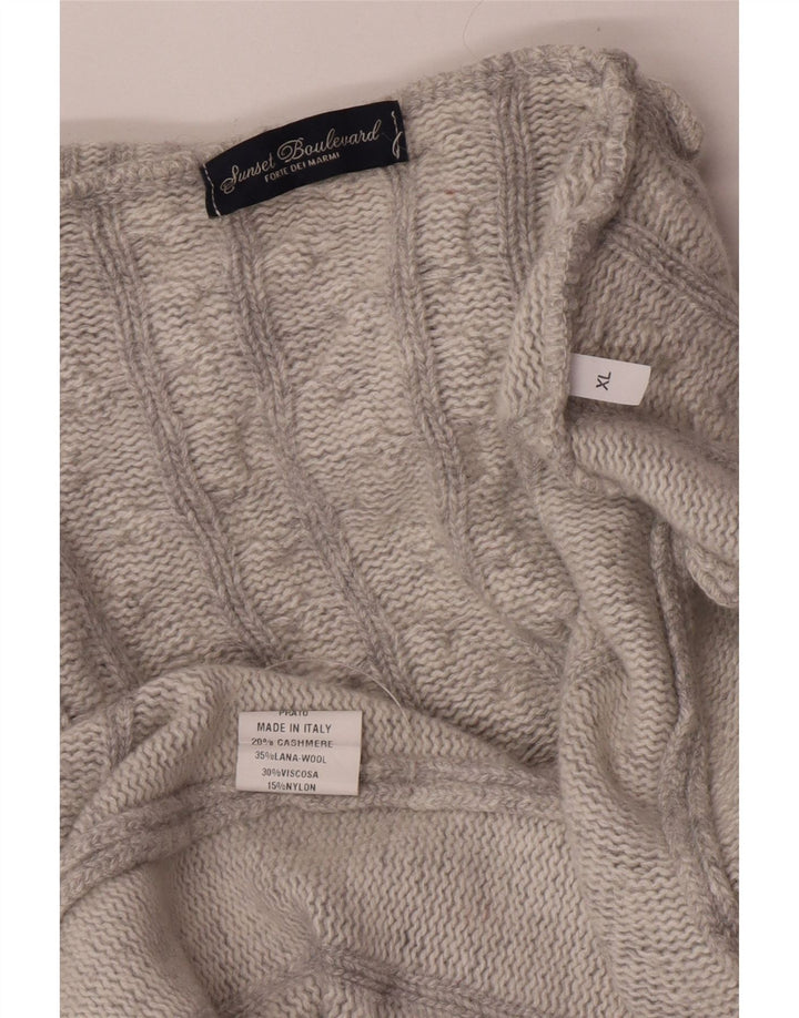 Vintage damski sweter z golfem UK 18 XL, szara wełna