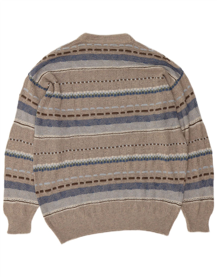 Vintage męski sweter z wycięciem pod szyją, duży, szary, geometryczny