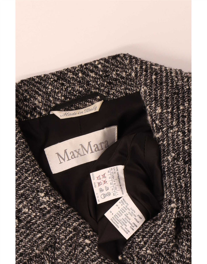 Max Mara Damska marynarka zapinana na 4 guziki UK 14 Średnioszara wełna z plamkami