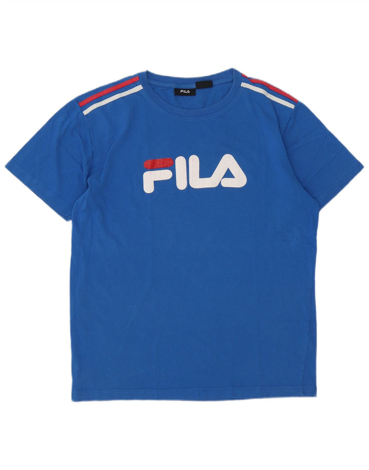Męski T-shirt z grafiką Fila, duży, niebieski, bawełniany