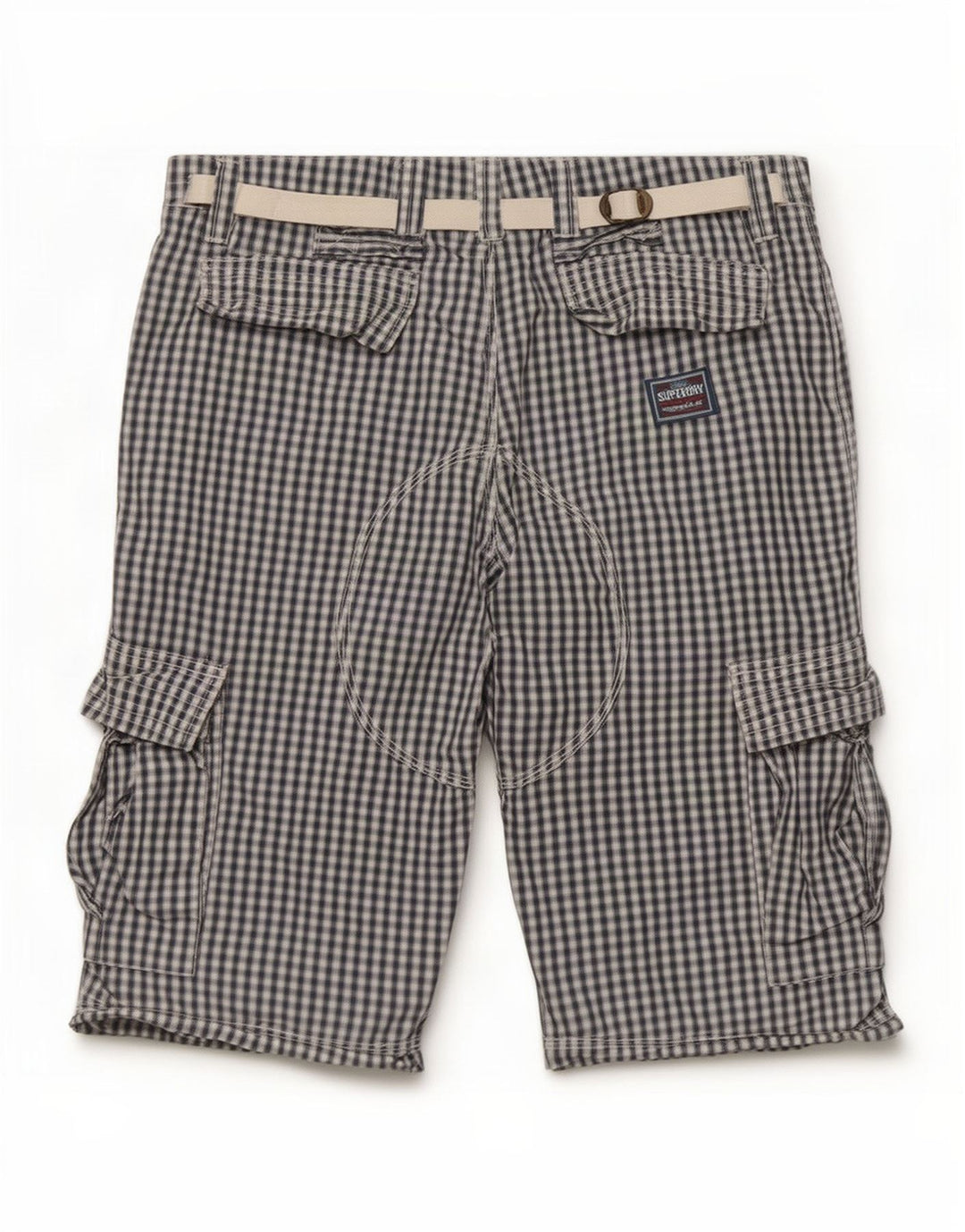 Męskie spodenki cargo Superdry, średnie W32, granatowa bawełna w kratkę