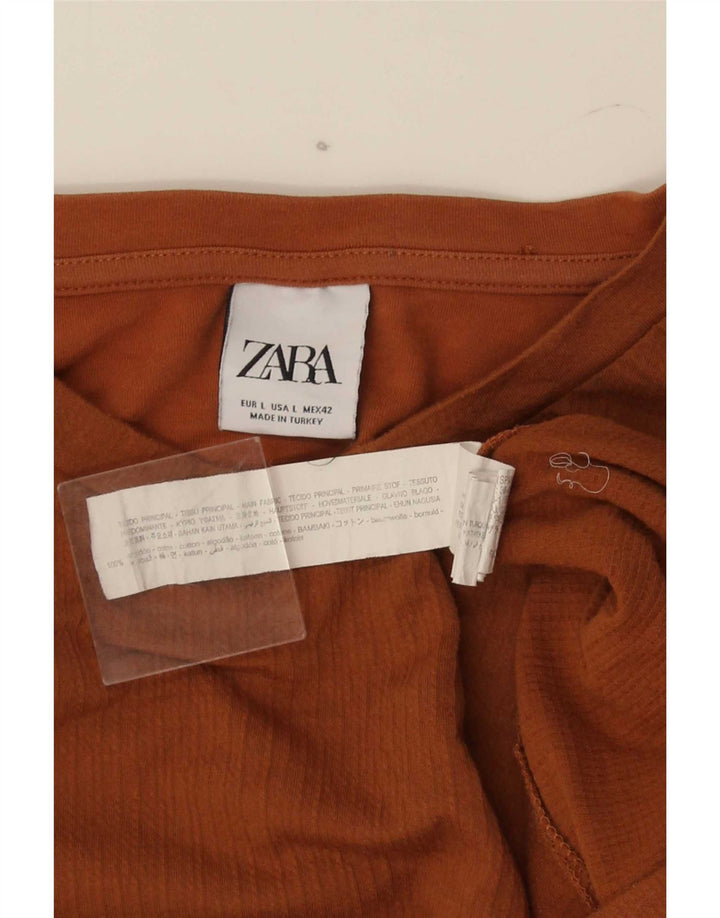 Męski T-shirt Zara, duży, brązowy, bawełniany
