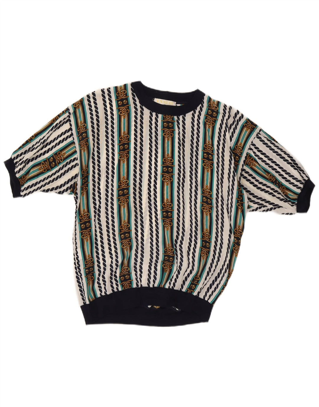 ENNEDI Damska bluzka Top UK 12 Średni biały octan w paski