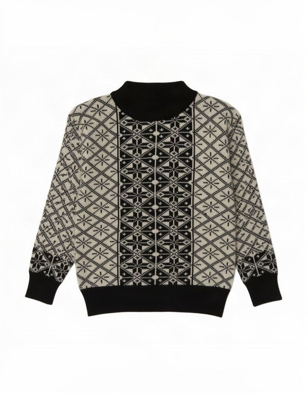 Chłopięcy sweter z golfem w stylu vintage, 7-8 lat, czarny, geometryczny spandex
