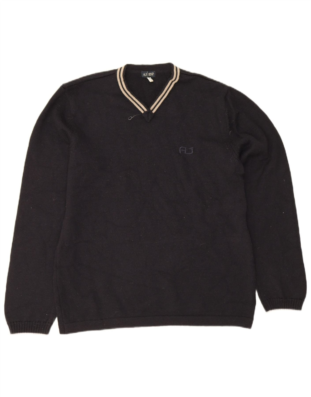 Armani Jeans Męski sweter z dekoltem w kształcie litery V, duży, granatowy, wełniany