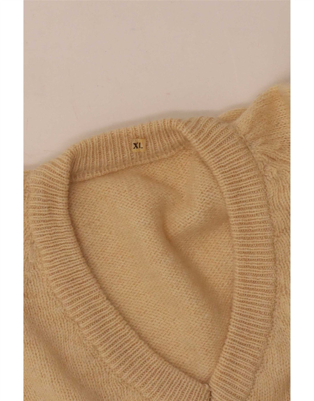 Vintage męski sweter z dekoltem w serek XL, beżowy