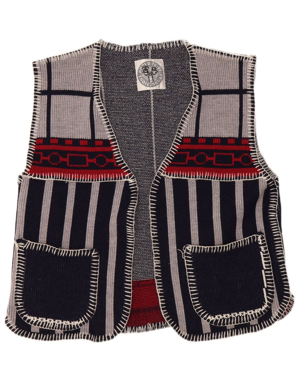 Męski sweter bez rękawów w stylu vintage, mały, granatowy, z blokami kolorów