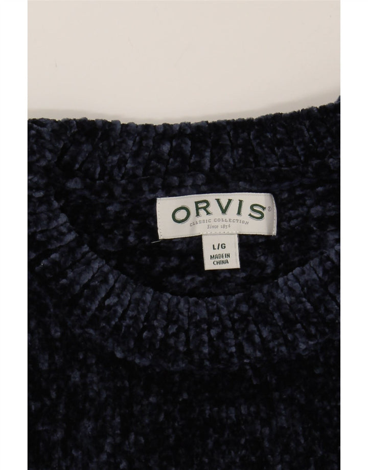 ORVIS Womens Boat Neck Jumper Sweater UK 16 Large Navy Blue Polyester Vintage Orvis and Second-Hand Orvis from Messina Hembry 