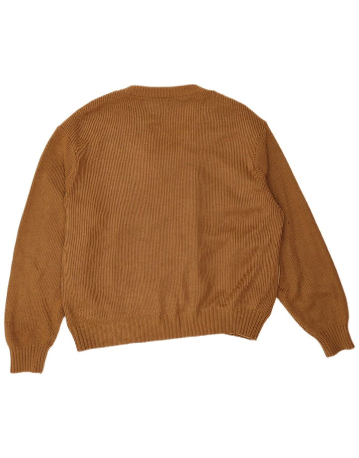 Męski zamszowy sweter z dekoltem w kształcie litery V, XL, beżowy, akrylowy