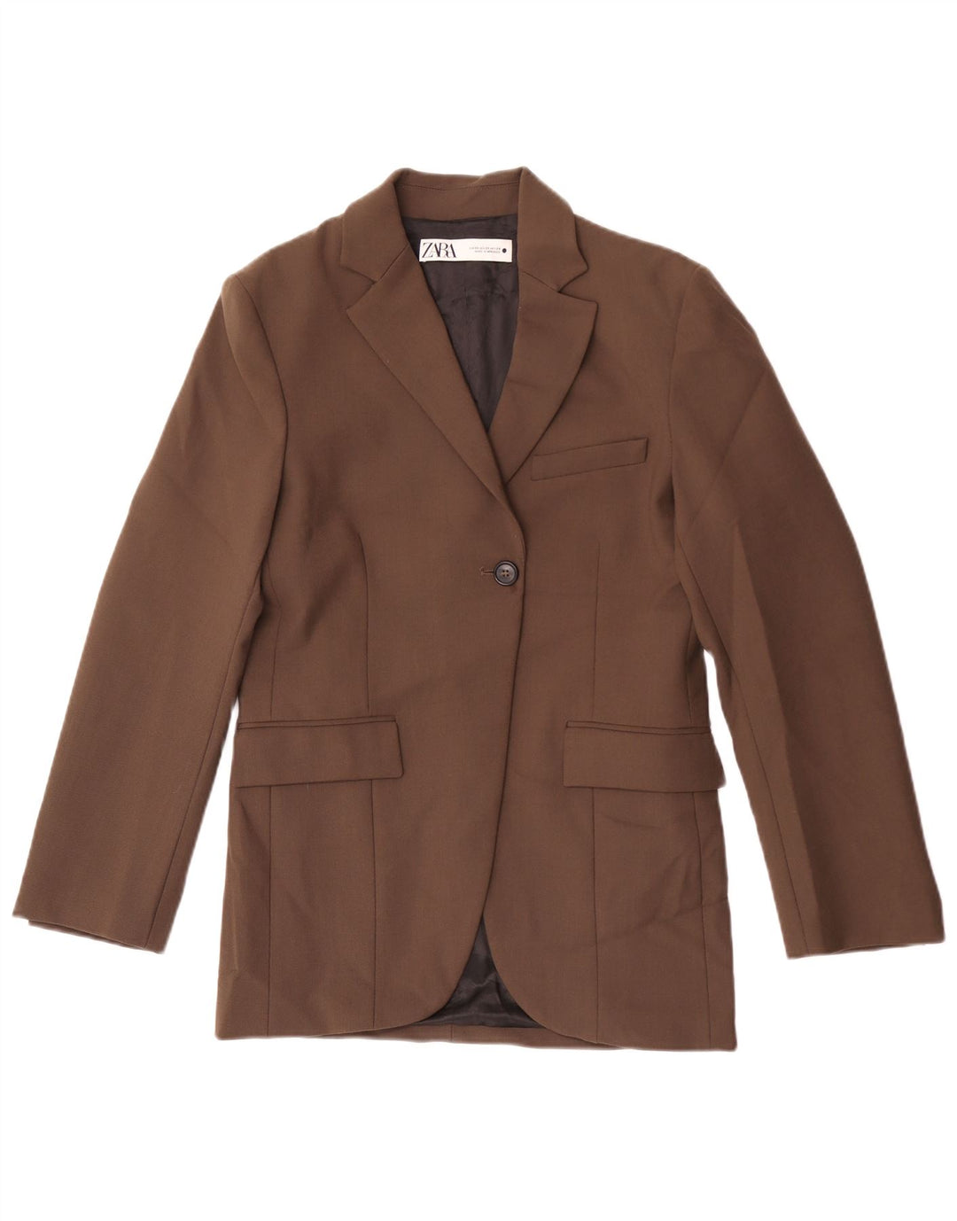 Zara damska marynarka oversize zapinana na 1 guzik UK 6 XS, brązowa bawełna