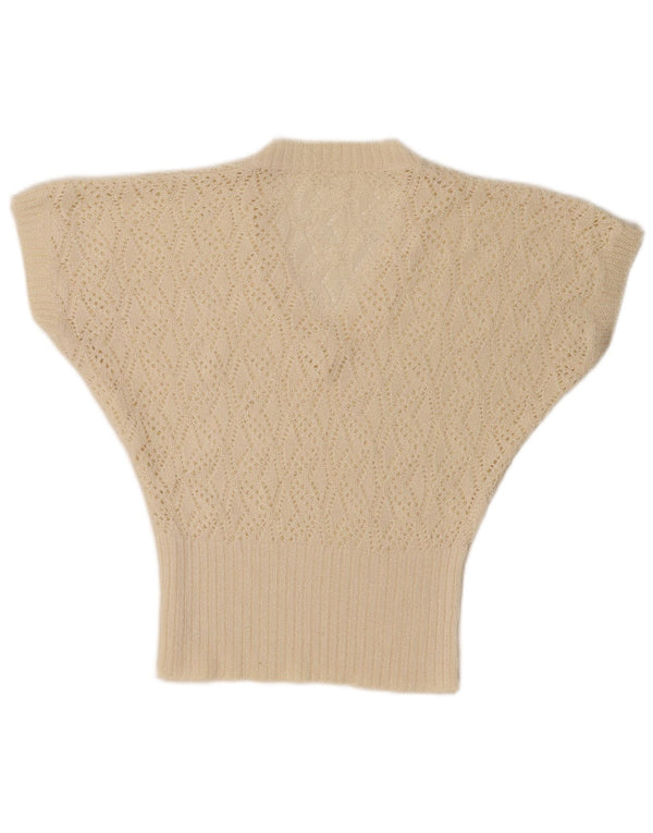 Vintage damski podkoszulek z prześwitującą kamizelką UK 10, mały, w kolorze złamanej bieli