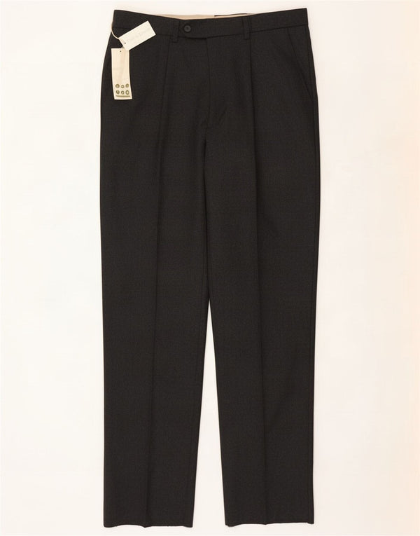 Męskie proste spodnie garniturowe w stylu vintage IT 48 Medium W32 L34 Szara wełna