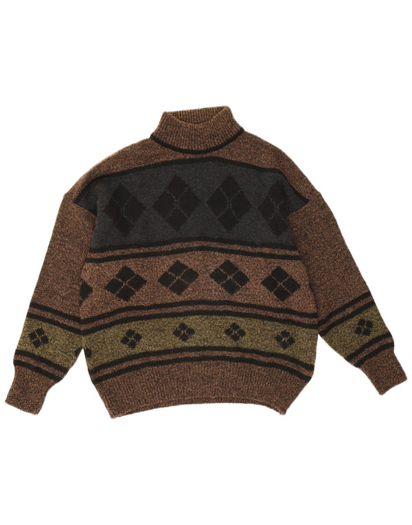 Vintage męski sweter z golfem IT 48 średni brąz Argyle/diament