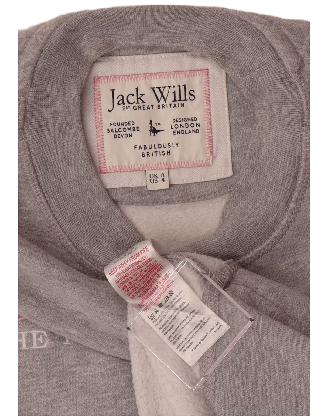 Damski sweter JACK WILLS z grafiką UK 8, mały, szary nakrapiany
