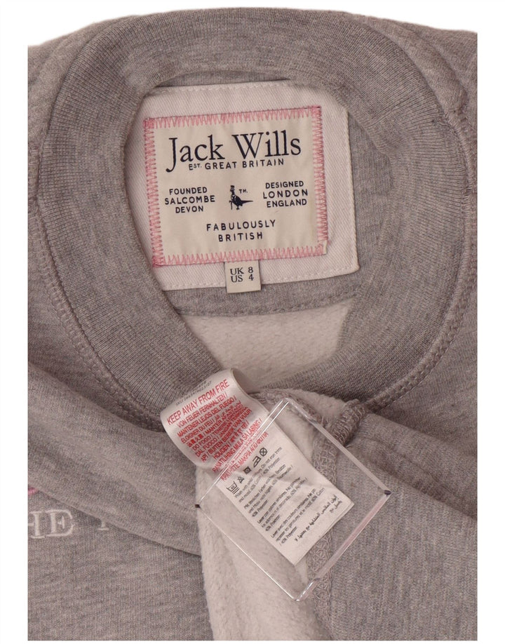 Damski sweter JACK WILLS z grafiką UK 8, mały, szary nakrapiany