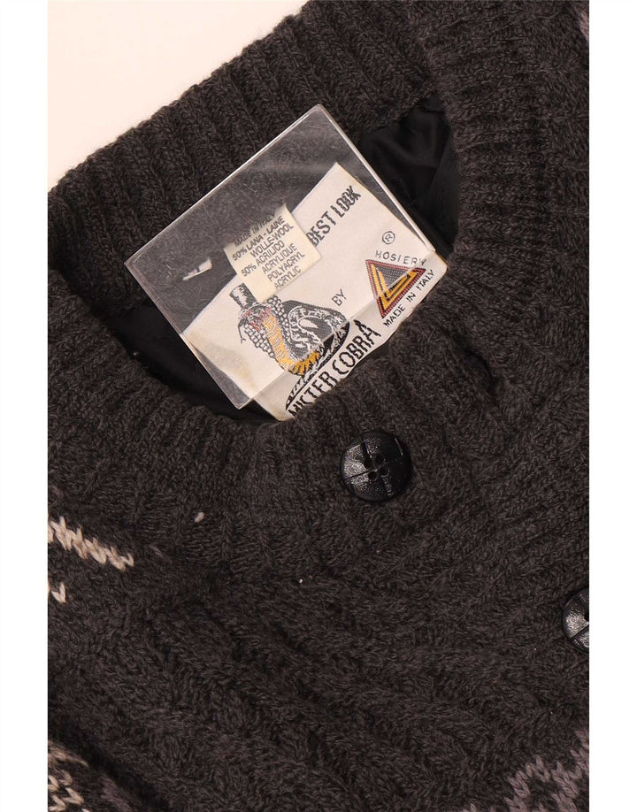 Vintage męski sweter rozpinany, duży, szary, wełniany Fair Isle