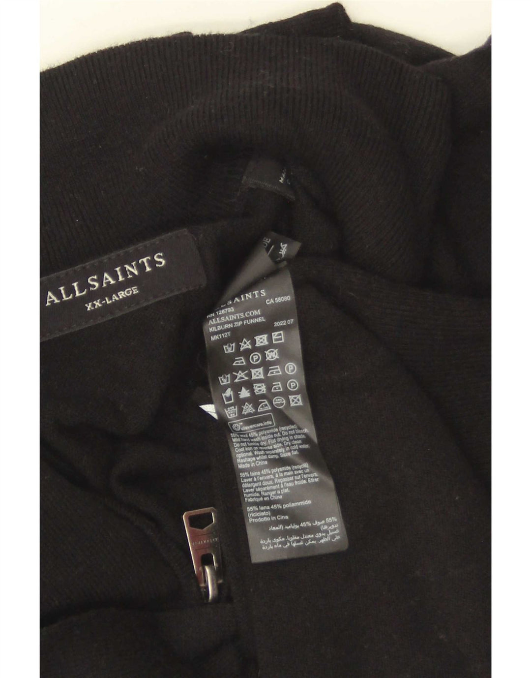 Męski sweter z zamkiem błyskawicznym All Saints 2XL, czarna wełna
