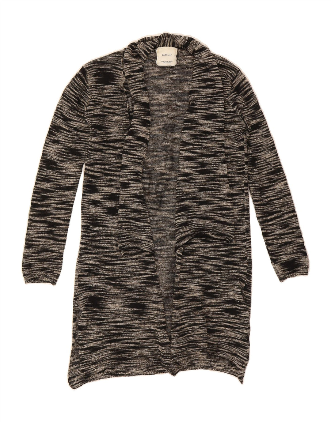 ZARA Womens Longline Open Cardigan Sweater UK 14 Medium Grey Striped Vintage Zara and Second-Hand Zara from Messina Hembry 