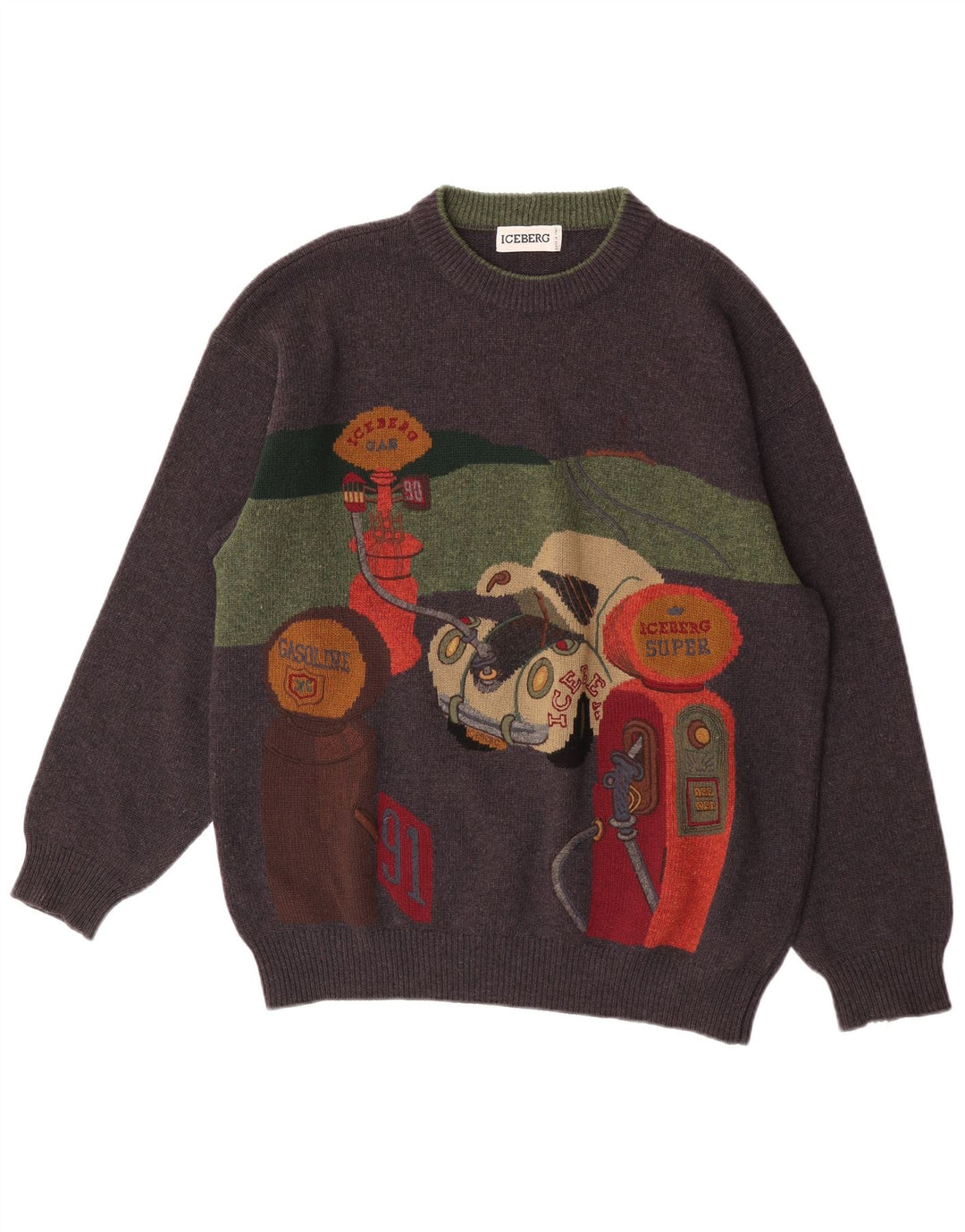 Męski sweter z wycięciem pod szyją Iceberg XL, szary, wełniany, retro