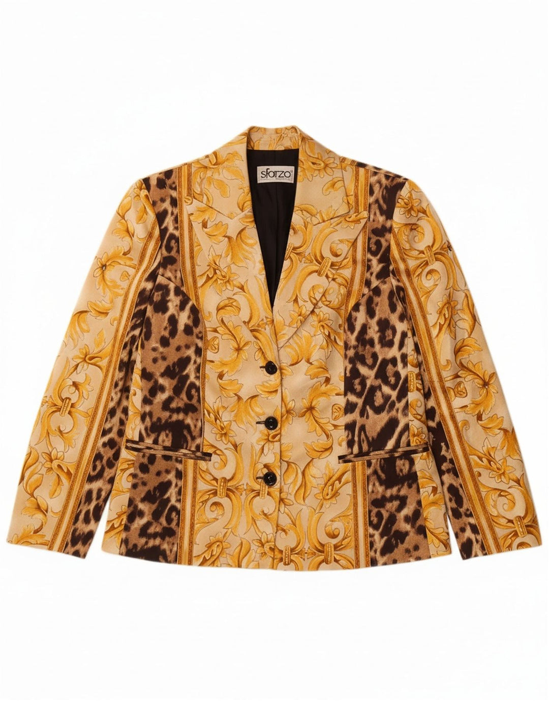 SFARZO Womens 3 Button Blazer Jacket IT 46 Large Beige Floral Cotton