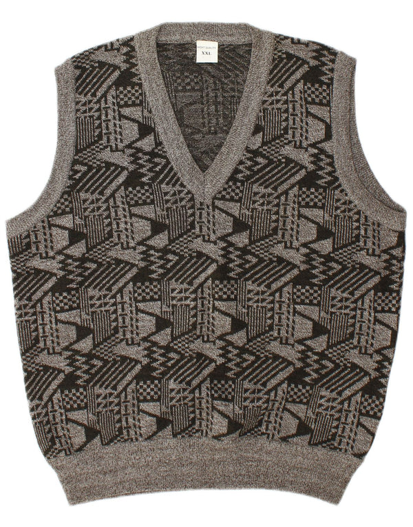 Vintage męski podkoszulek bez rękawów 2XL szara geometryczna wełna